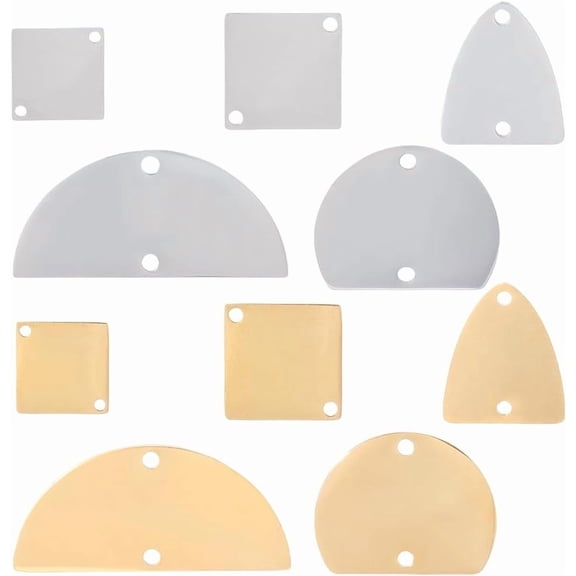 20Pcs 10 Styles 201 Stainless Steel Links 2 Hole Links Laser Cut Mixed Shapes Golden & Stainless Steel Color 12.5~16x12.5~28x0.7~1mm Hole: 1.4~1.6mm 2pcs/style