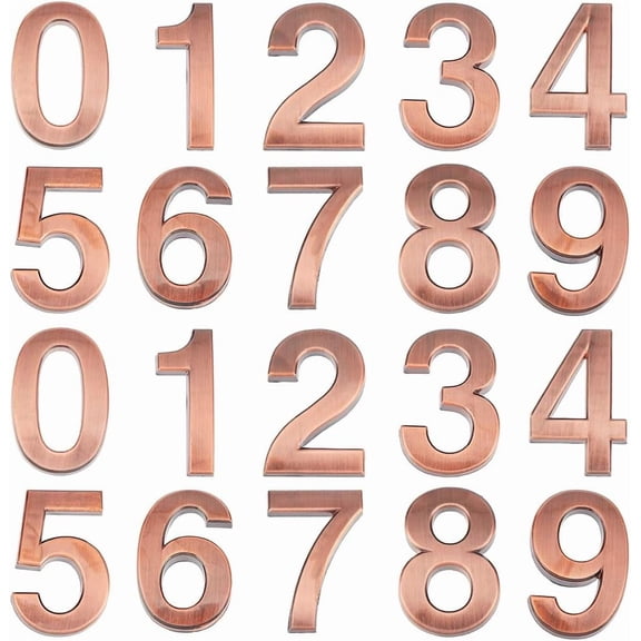 20Pcs 10 Styles 3D Mailbox Numbers Bronze Tibetan Self Adhesive Door House Street Mailboxs Signs Address Number Decals Stickers for Apartment Room Home Hotel Office Light Salmon