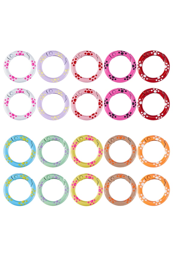 20Pcs 10 Styles Alloy Enamel Spring Gate Rings Ring Mixed Color 23.5x4mm 2pcs/color DIY