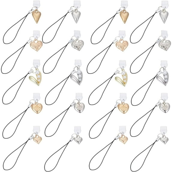 20Pcs 10 Styles Dust Plug Charms 3.1-3.5 Inch Long Mobile Dustproof Plugs with Heart Pendants Type C Dust Plug Charm Type C Port Caps Protector Phone Pendants Accessory Colorful