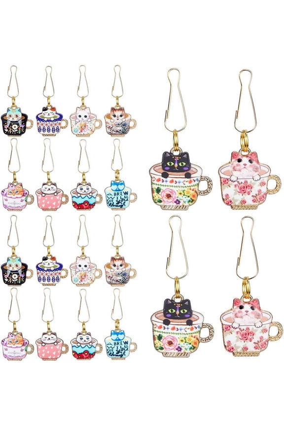 20Pcs 10 Styles Zipper Pull Charms Alloy Enamel Zipper Replacement Metal Zipper Decorative Cup Cat Charms Zipper Pull Extended Zipper Tab Mend Fixer for DIY Sewing Craft Backpacks