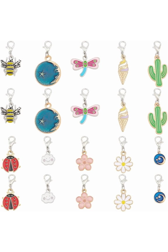 20Pcs 10 Styles Zipper Pull Charms Flower Replacement Metal Zipper Alloy Enamel Zipper Puller Replacement Zipper Sliders Garment Accessories