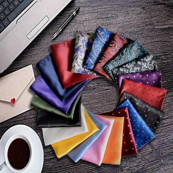 20Pcs 10 x 10 Inch Men's Solid Color Square Scarves, Elegant Pocket Handkerchiefs, Stylish Costume Accessories, Suitable for Wedding, Business, Banquet