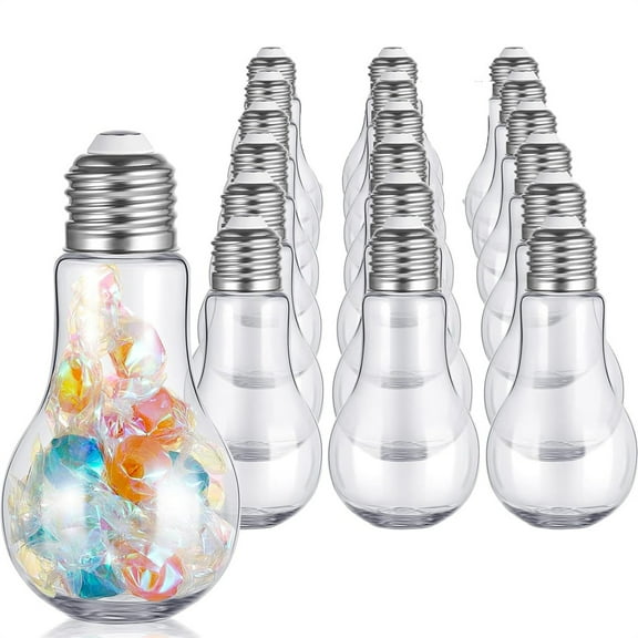 20Pcs 100 ML Plastic Light Bulb Jars, Light Bulb Candy Containers Clear Candy Jars Fillable Lightbulb Ornaments for Christmas Crafts Party Favors (Silver,100 ml)