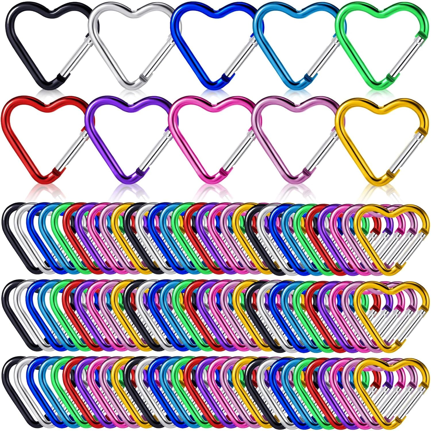 20Pcs/100Pcs Heart Shape Keychain Clip Aluminum Alloy Carabiner Keychain Clip Spring Snap Hook