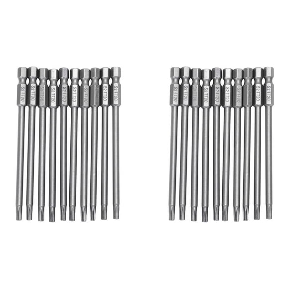 20Pcs 100mm Length 1/4 Inch Hex T20 Torx Security Screwdriver Bits, Silver Gray