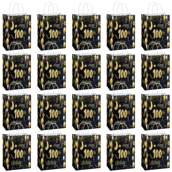 20Pcs 100th Birthday Theme Party Bags, Party Favor Bags,Birthday Party Decorations, With Handles Favor Bags Candy Gift Bags for Adults Birthday Party