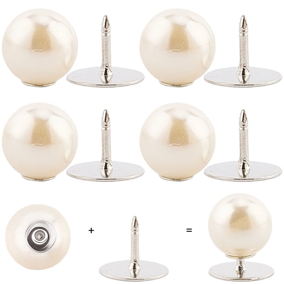 20Pcs 10MM White Pearl Buttons Pin Reusable Removable No Sew Plastic Round Pearl Button Pins Instant Replacement Bulk with Iron