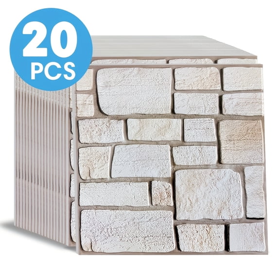 20Pcs 12×12 Self-Adhesive 3D Faux Stone Wall Panels, Waterproof Ultralight PVC Tiles, Peel & Stick for Kitchen, Bathroom, Living Room & Farmhouse Rustic Decor