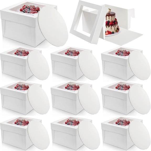 20Pcs 12 Inch Cake Boxes with Window and Boards, Sturdy Food Grade 350g Thick Cardboard White Bakery Box for Mother's Day Wedding Birthday Cakes Transport Box (12x12x8 Inch, 10 Boxes,10 Boards)