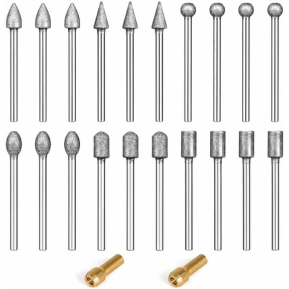 20Pcs 120 Grit Diamond Grinding Bit Set 1/8 Inch Shank, Diamond Burr Bits Compatible with Dremel Diamond Bit for Stone Glass Resin Porcelain Carving, Polishing, Grinding$$Tools