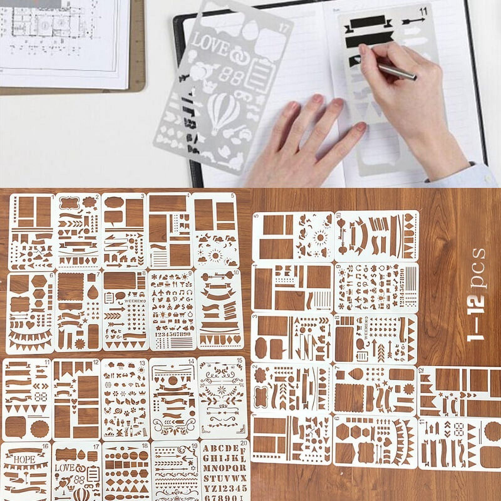 20Pcs/12Pcs Bullet Journal Stencil Set Plastic Planner DIY