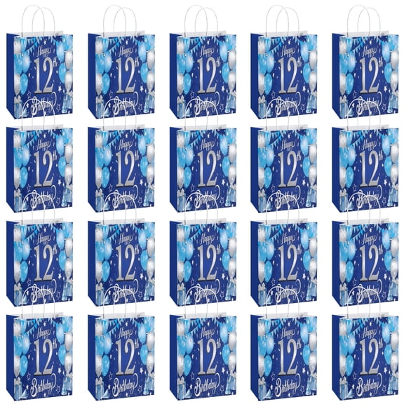 20Pcs 12th Birthday Theme Party Bags, Party Favor Bags,Birthday Party Decorations, With Handles Favor Bags Candy Gift Bags for Adults Birthday Party Retirement Decoration Supplies