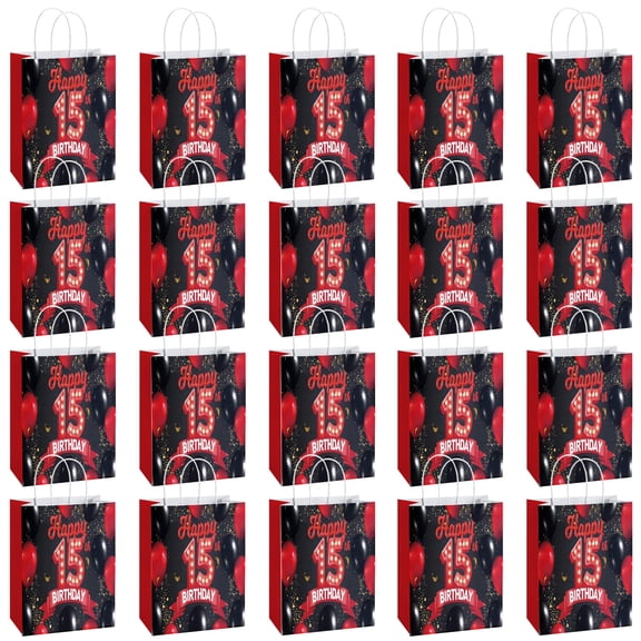 20Pcs 15th Birthday Theme Party Bags, Party Favor Bags,Birthday Party Decorations, With Handles Favor Bags Candy Gift Bags for Adults Birthday Party Retirement Decoration Supplies