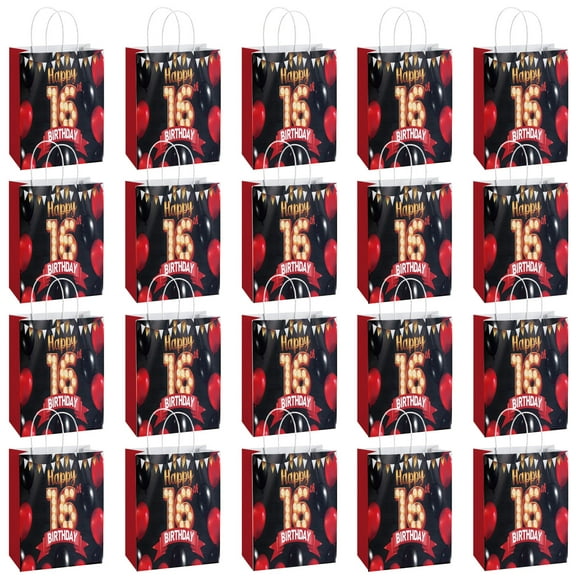 20Pcs 16th Birthday Theme Party Bags, Party Favor Bags,Birthday Party Decorations, With Handles Favor Bags Candy Gift Bags for Adults Birthday Party Retirement Decoration Supplies