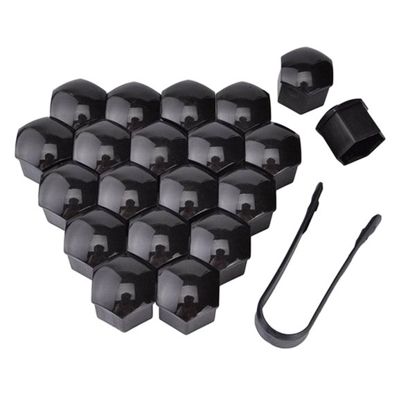 20Pcs 17mm Car Wheel Center Bolt Covers Nut Cap Removal Tool Kit Screw Protector LugCap Lug Nut Cover Black