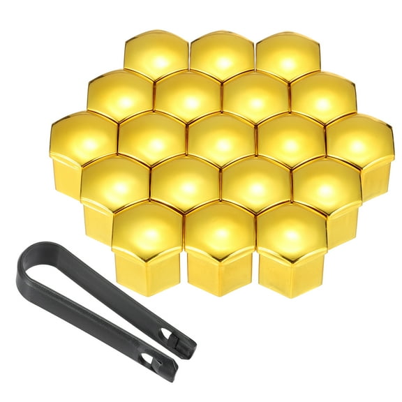 20Pcs 17mm Wheel Lug Nut Cover Bolt Caps Car Tire Nut Cover with Tongs, Gold