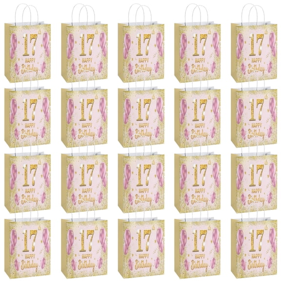 20Pcs 17th Birthday Theme Party Bags, Party Favor Bags,Birthday Party Decorations, With Handles Favor Bags Candy Gift Bags for Adults Birthday Party Retirement Decoration Supplies