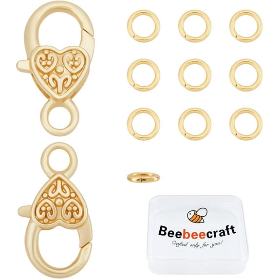 20Pcs 18K Gold Plated Lobster Claw Clasps Tibetan Style Heart Shape Bracelet Extender Clasps Connector with 40Pcs Open Jump Rings
