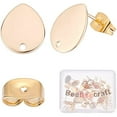 thumbnail image 1 of 20Pcs 18K Gold Plated Teardrop Earring Findings Flat Plate Earring Posts Loop and Butterfly Earring Backs, 1 of 9