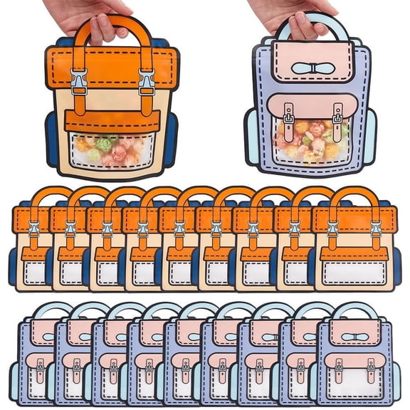 20Pcs 18x21cm Plastic Gift Bags Cartoon Backpack Goodie Bag Bulk Reusable Birthday Party Favor Bag with Handle Candy Bags