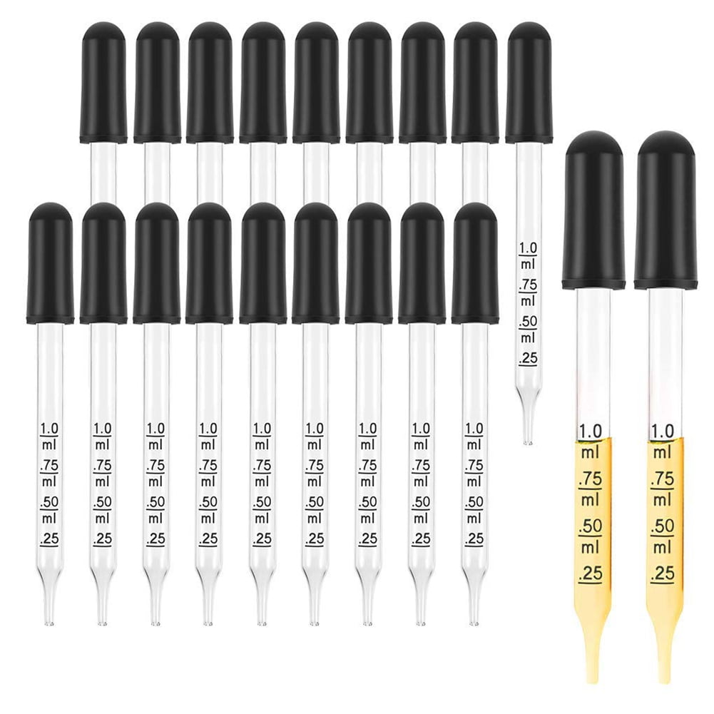 20Pcs 1Ml Glass Liquid Droppers, Eye Dropper Pipettes with Black