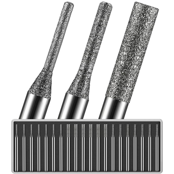 20Pcs 1mm/7Pcs, 2mm/7Pcs, 3mm/6Pcs, 150-Grit Diamond Drill Bits 1/8 Shank Compatible with Dremel for Drilling Grinding Glass Stone Jewelry Metal Diamond Tip