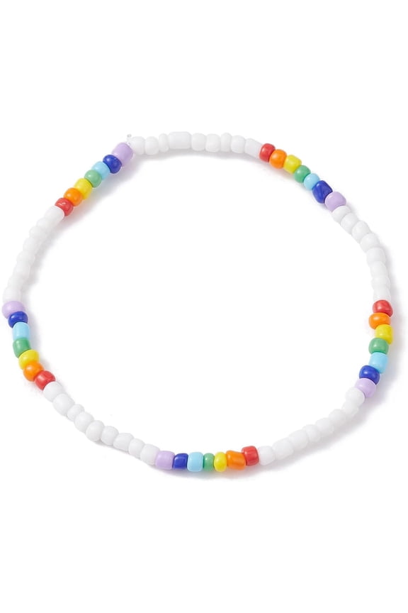 20Pcs 2.1Inch Glass Seed Glass Beads Bracelets Adjustable String Beaded Bracelet Handmade Jewelry Anklet Rope Elastic Natural Birthday Charm Pearl Bright Coloured Colorful