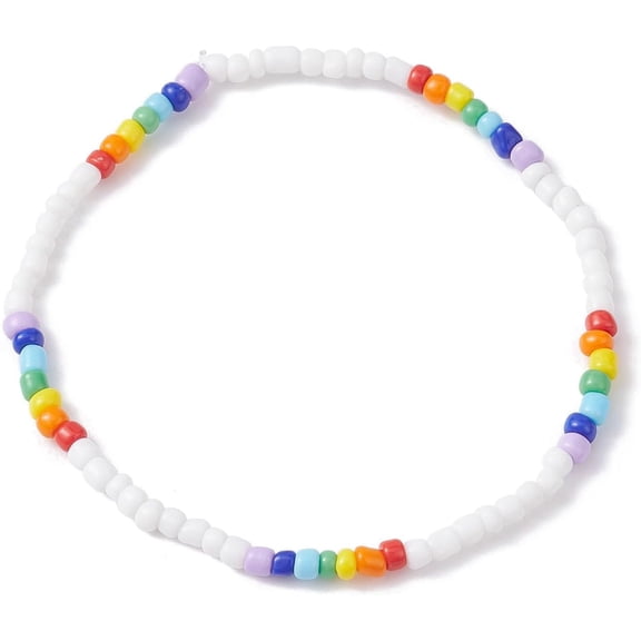 20Pcs 2.1Inch Glass Seed Glass Beads Bracelets Adjustable String Beaded Bracelet Handmade Jewelry Anklet Rope Elastic Natural Birthday Charm Pearl Bright Coloured for DIY