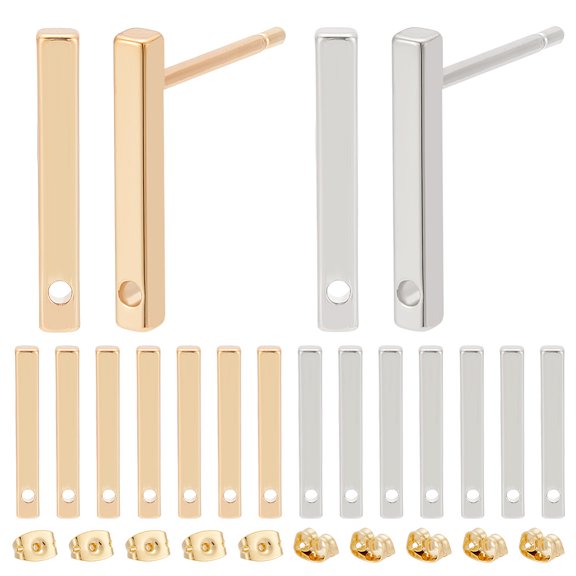 20Pcs 2 Color 18K Real Gold Plated Brass Stud Earring Bar Ear Stud Stick Minimalist Geometric Earring Posts with 20Pcs Brass Ear Nuts for Women Gifts