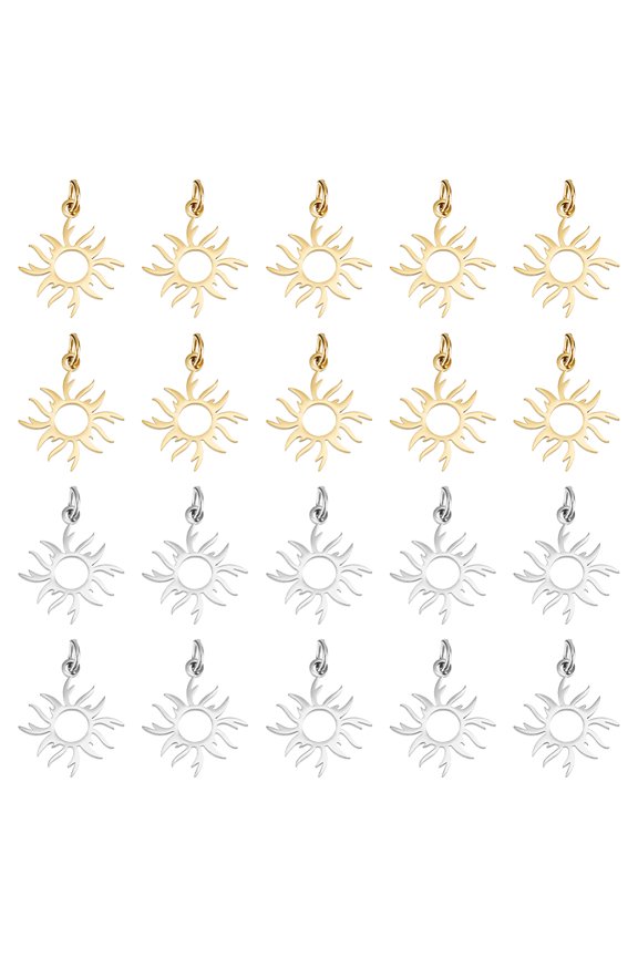 20Pcs 2 Colors 201 Stainless Steel Solar Eclipse Pendants Sun Golden & Stainless Steel Color 17x16x1mm Hole: 3mm 10pcs/color DIY