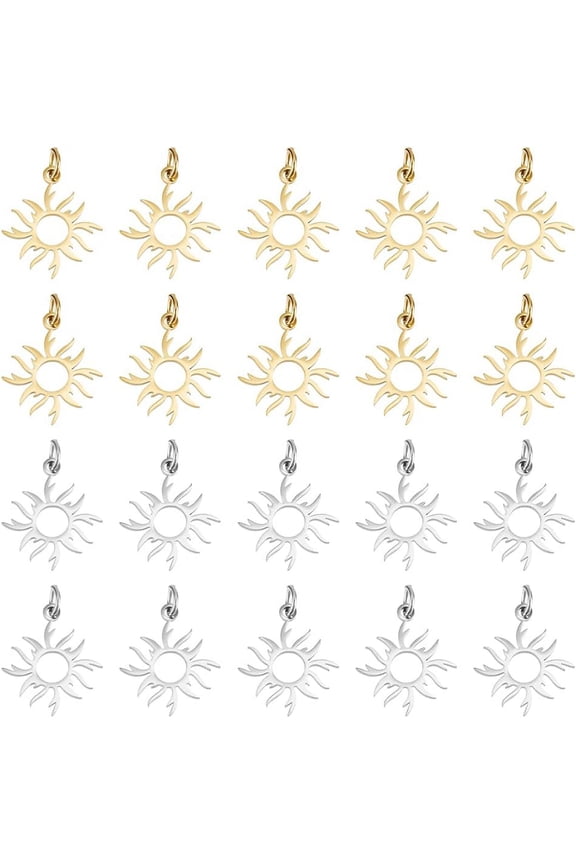 20Pcs 2 Colors 201 Stainless Steel Solar Eclipse Pendants Sun Golden & Stainless Steel Color 17x16x1mm Hole: 3mm 10pcs/color