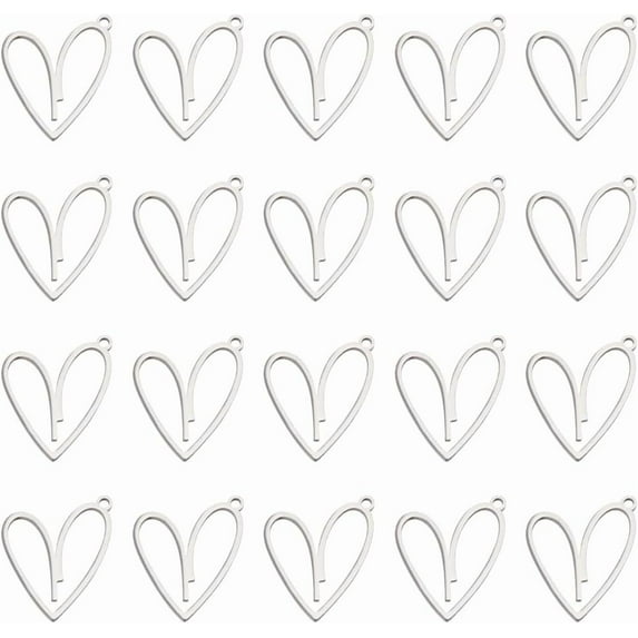 20Pcs 2 Colors 27mm Long Heart Charms 304 Stainless Steel Love Heart Charms Metal Flat Drop Dangle Charms Hollow Connectors Charms for DIY Bracelet Necklace Jewelry Making
