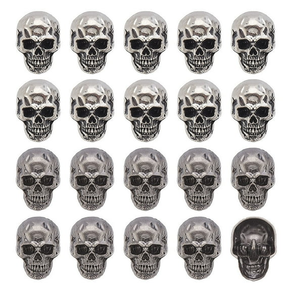 20Pcs 2 Colors Alloy Buttons Skull 1-Hole Mixed Color 25x18x13.5mm Hole: 2mm 10pcs/color DIY