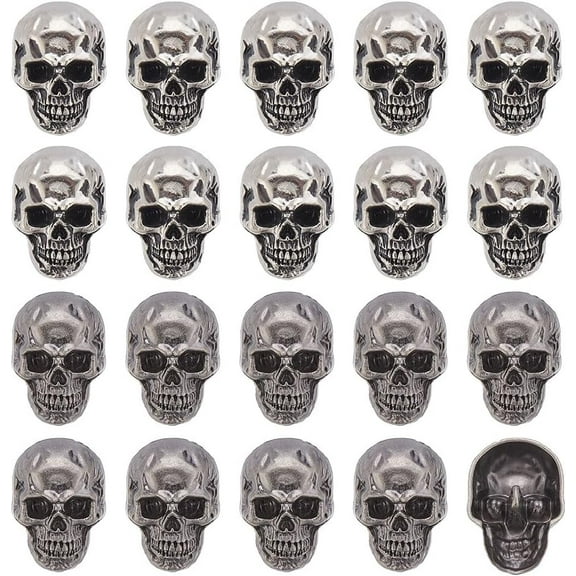20Pcs 2 Colors Alloy Buttons Skull 1-Hole Mixed Color 25x18x13.5mm Hole: 2mm 10pcs/color