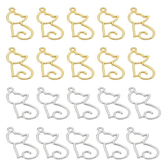 20Pcs 2 Colors Alloy Pendants For DIY UV Resin Cat Charms Platinum ...