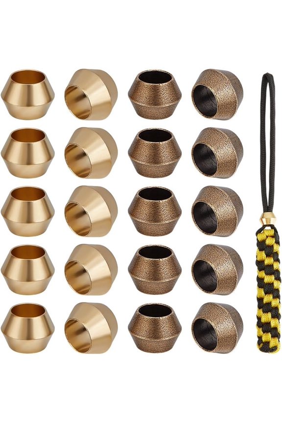 20Pcs 2 Colors Brass EDC European Beads Parachute String Beads Large Hole Beads for Lanyard Keychain Bracelet Bicone Mixed Color for Handmade