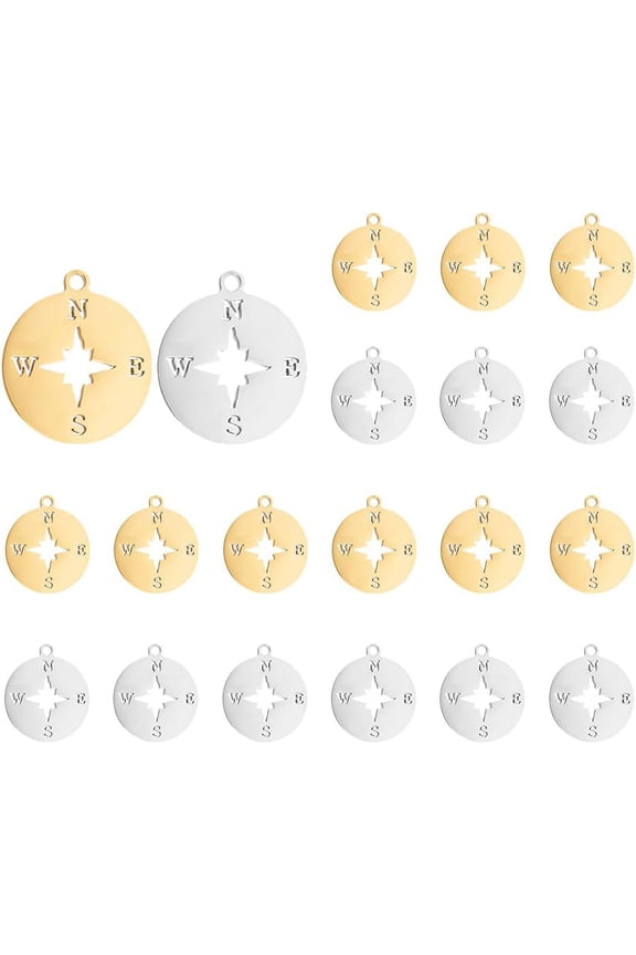 20Pcs 2 Colors Compass Charms Nautical Charm Vintage Travel Compass Pendant Good Luck Charms Stainless Steel Direction Charm DIY