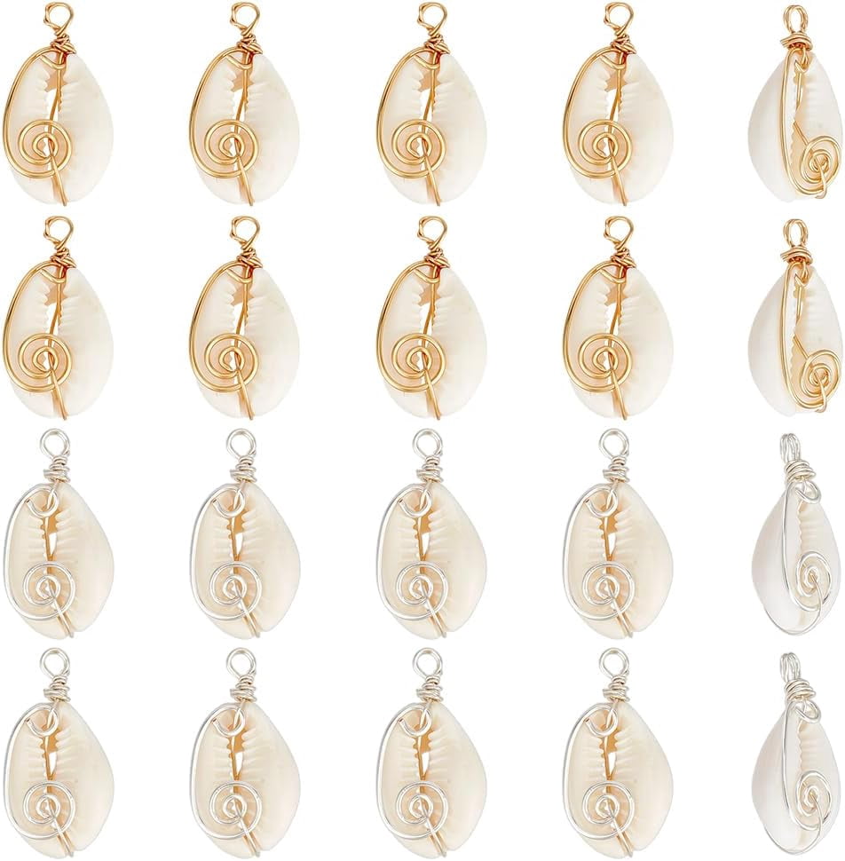 Small Wire Wrapped Shell 20Pcs 2 Colors Natural Shell Pendants Natural Tiny Seashells with Wire ...