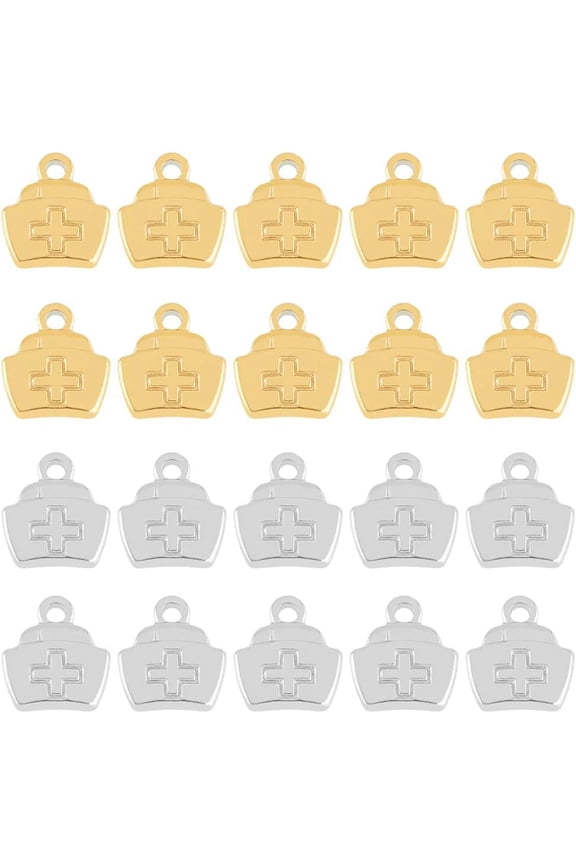 20Pcs 2 Colors Nurse Cap Hat Charm Nurse Graduation Pendant Hospital Theme Charm Nurse Symbol Stainless Steel Dangle Charm Nursing Department Graduation Gift DIY Jewelry Making Hole: 2mm for DIY