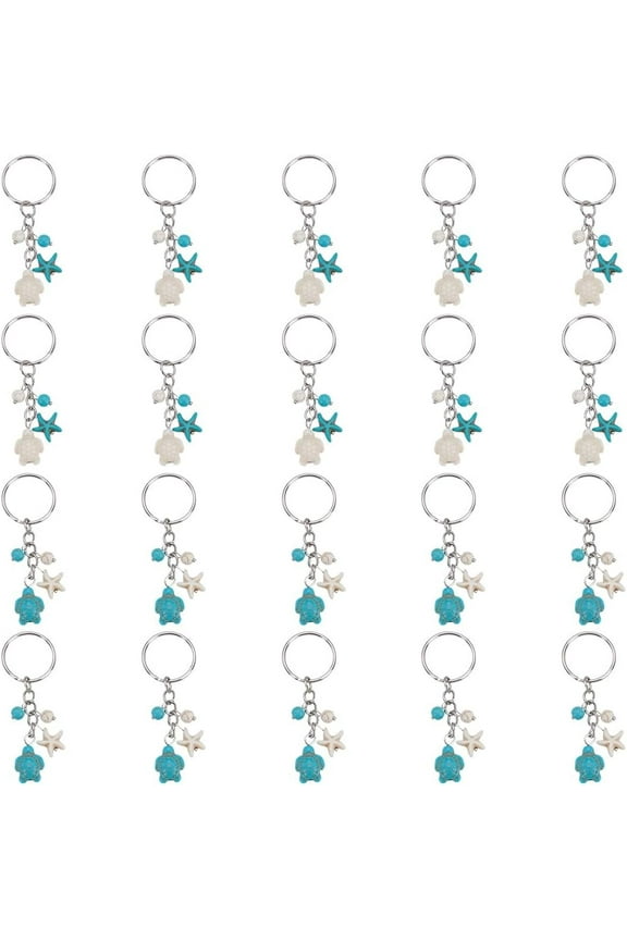 20Pcs 2 Colors Small Sea Turtle Keychain 73mm Cute Turquoise Keychain Charms Mini Lucky Sea Star Key Chain Sea Animal Charms for Keychain Decoration Mixed Color