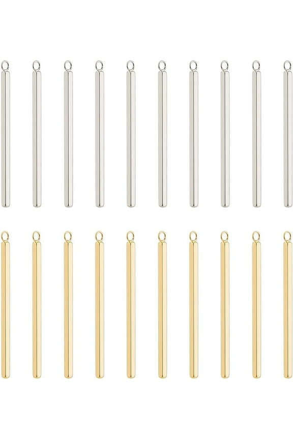 20Pcs 2 Colors Stick Strip Bar Charms Gold Stainless Steel Rectangle Long Bar Pendant Blank Tag Charms for DIY Jewelry Making Hole: 1.8mm diy