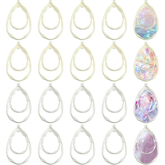 20Pcs 2 Colors Teardrop Open Back Bezel Charms Pendants Zinc Alloy Pendants Bezel Blank Trays Geometric Hollow Frame Charms for DIY DIY UV Resin Epoxy Resin Pressed Flower Jewelry Platinum Golden