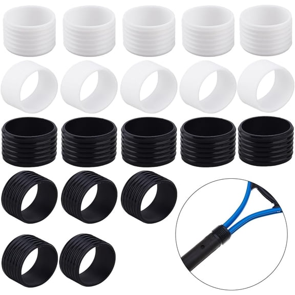 20Pcs 2 Colors Tennis Racket Grip Ring 30mm Silicone Racquet Grip Ring Rubber Ring with Non-Slip Badminton Racquet Fix Ring Grip Band for Racquetball Badminton Baseball Racket