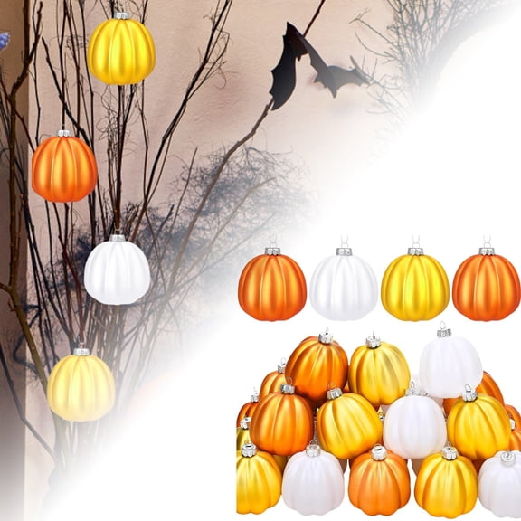 20Pcs 2 Inch Fall Pumpkin Hanging Ornaments, Thanksgiving Hanging Decorations for Small Tree Mini Pumpkin Ball Ornaments for Halloween Harvest Autumn Home Decor