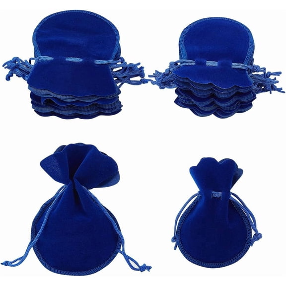 20Pcs 2 Style Gourd Velvet Bags 9.5~12x7.5~9cm Dark Blue Velvet Drawstring Pouches for Jewelry Earplug and Key Chains for DIY