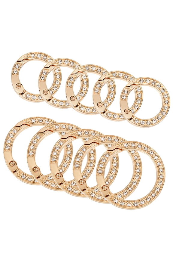 20Pcs 2 Styles Alloy Rhinestone Spring Gate Rings Ring Light Gold 24.5~33.5x4~5mm Inner Diameter: 16.5~24.5mm 10pcs/style