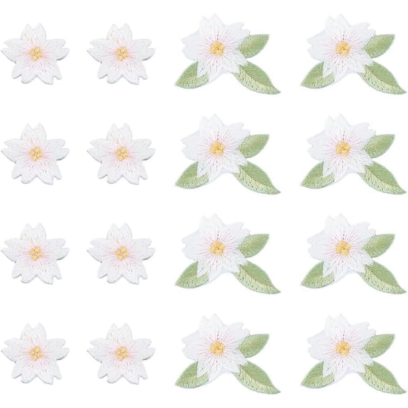 20Pcs 2 Styles Flower Embroidery Cloth Sew on Appliques Blossoms Plum Flower Patch Iron on Applique Patche Repair Patch Embroidered Sewing Repair Badges for Clothes Dress Hat Jeans
