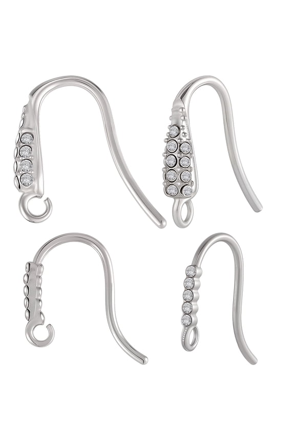20Pcs 2 Styles Rhinestone Earring Hooks Stainless Steel Ear Wires Silver French Fish Hooks Dangle Earring Findings Connectors with Loops