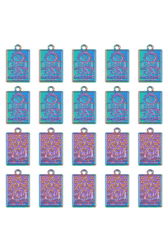 20Pcs 2 Styles Tarot Card Charms Rack Plating Alloy Pendants Star and Luna Charms Rainbow Rectangle Charms Pendants Tarot Card Pendant for DIY Bracelet Earrings Necklace Hole: 1.8mm DIY